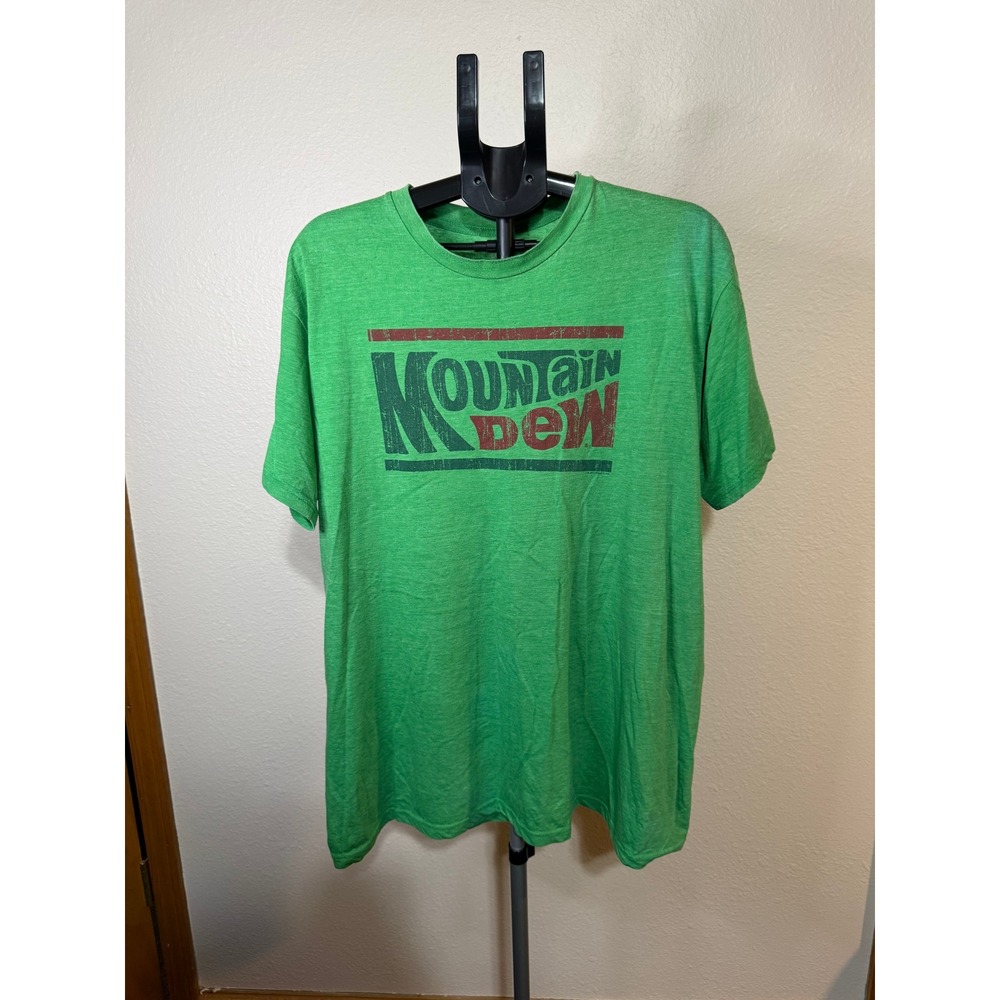 Mountain Dew Graphic T-Shirt Mens XL Green Heather Distressed Logo Savvy Tee